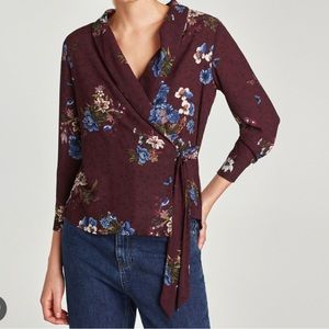 Zara Floral Print Wrap Blouse Large